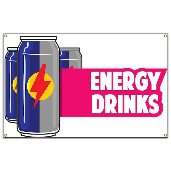 Energy Drinks Banner Heavy Duty 13 Oz Vinyl with Grommets Single Sided